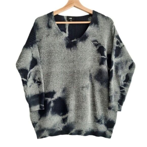 LINE / 100% Cotton Tie-dye Knit Sweater Grey & Navy Sz S - Picture 1 of 9